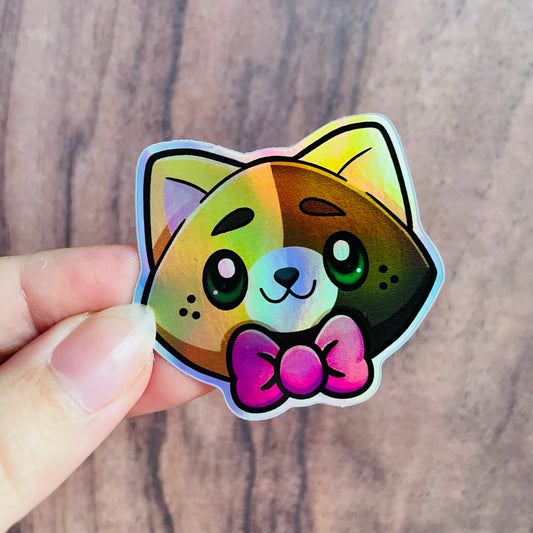 Holographic Calico Tortoiseshell Bowtie Cat Sticker