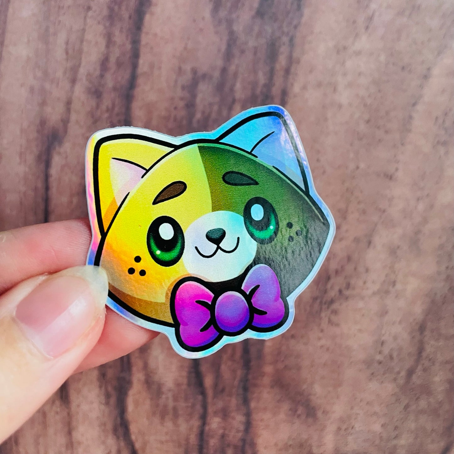 Holographic Calico Tortoiseshell Bowtie Cat Sticker