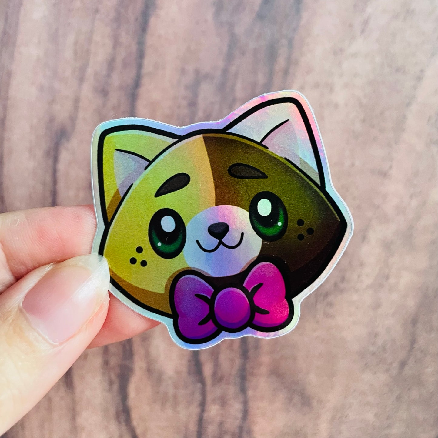 Holographic Calico Tortoiseshell Bowtie Cat Sticker
