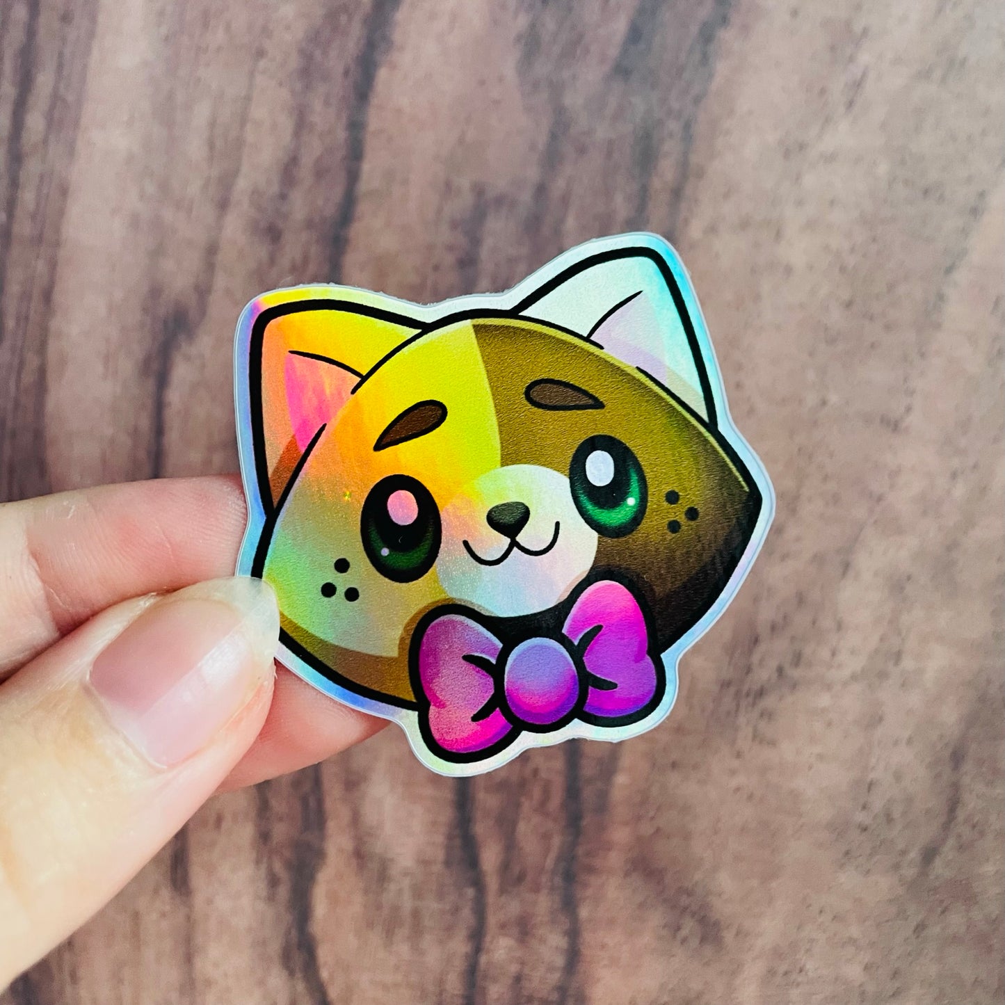 Holographic Calico Tortoiseshell Bowtie Cat Sticker