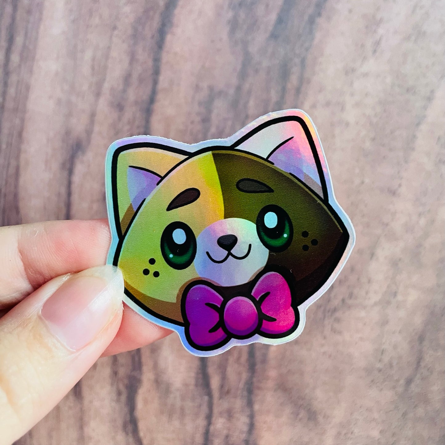 Holographic Calico Tortoiseshell Bowtie Cat Sticker