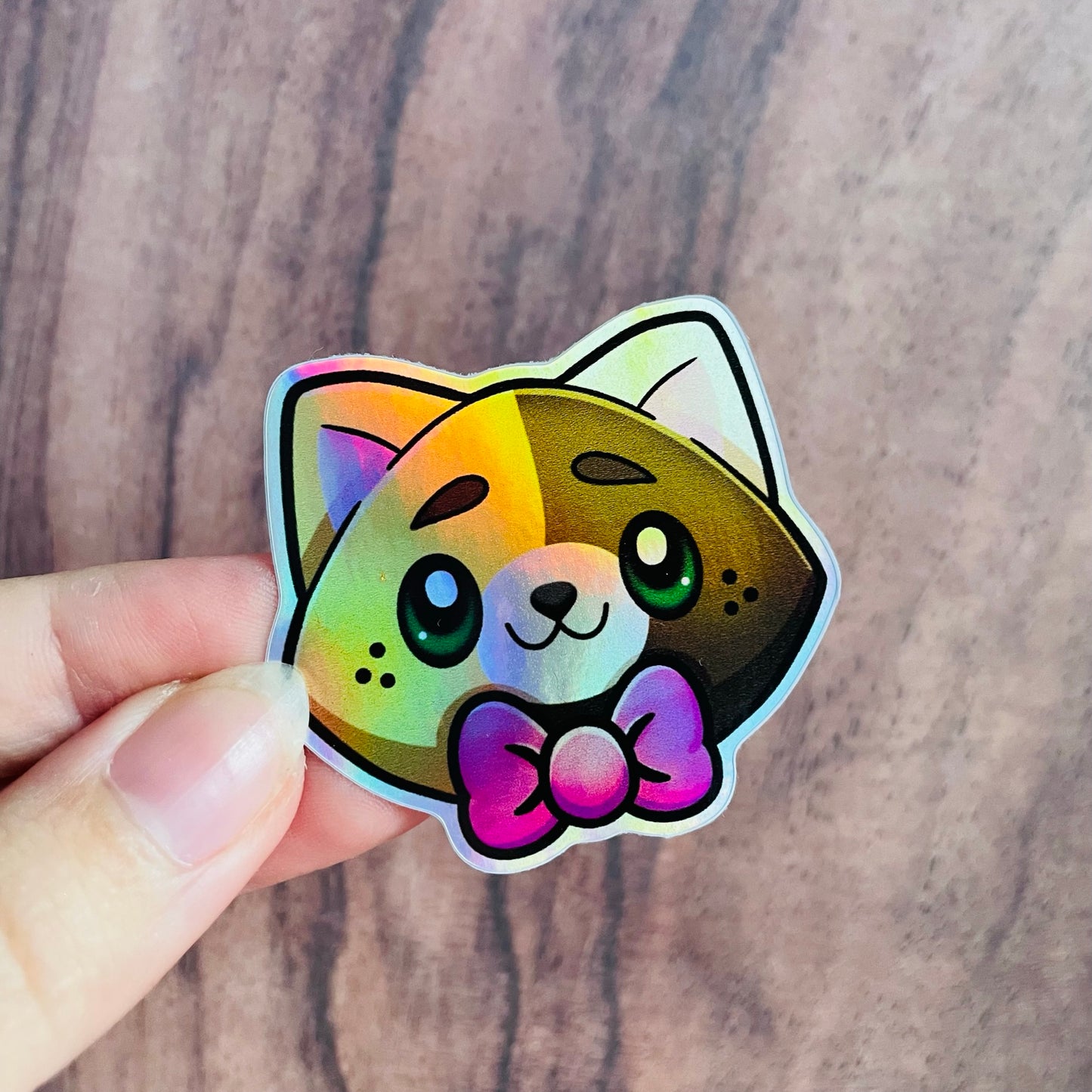 Holographic Calico Tortoiseshell Bowtie Cat Sticker