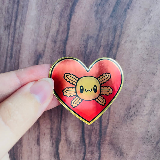 Ultra Shiny Gold Axolotl Heart Sticker