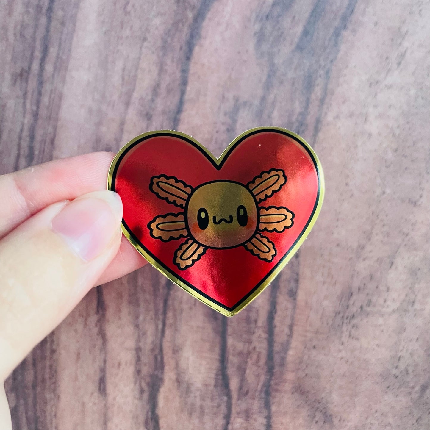 Ultra Shiny Gold Axolotl Heart Sticker