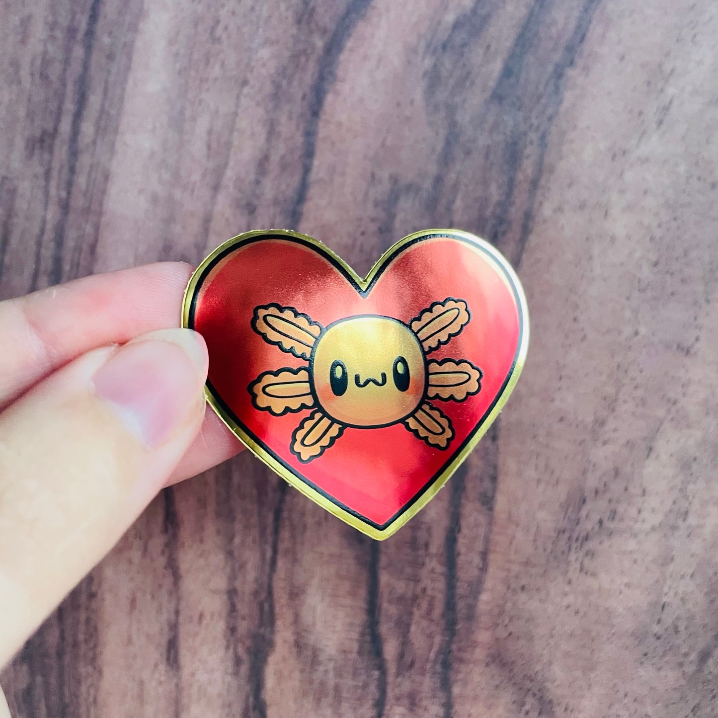 Ultra Shiny Gold Axolotl Heart Sticker