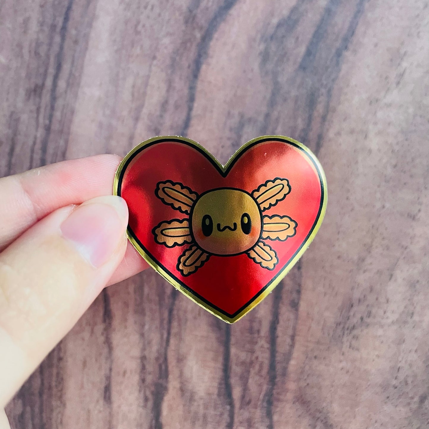 Ultra Shiny Gold Axolotl Heart Sticker