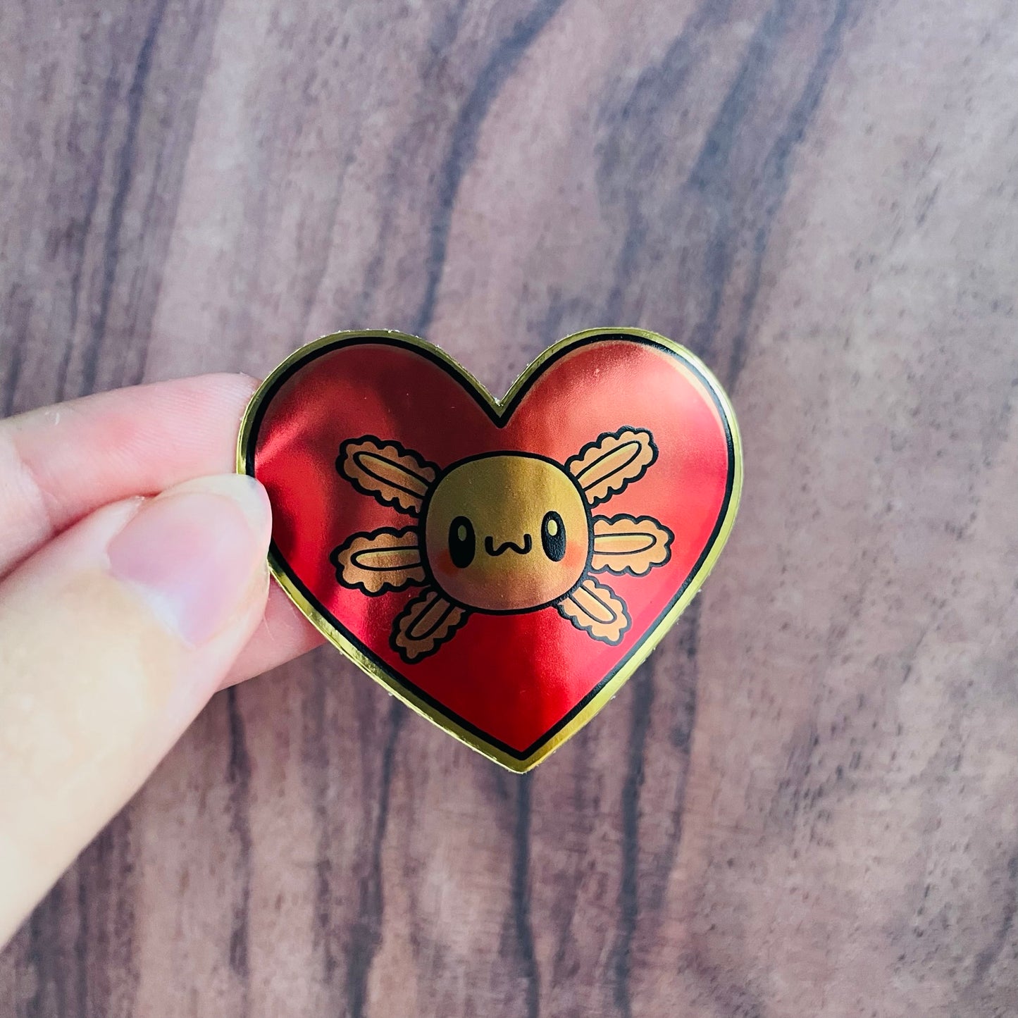Ultra Shiny Gold Axolotl Heart Sticker