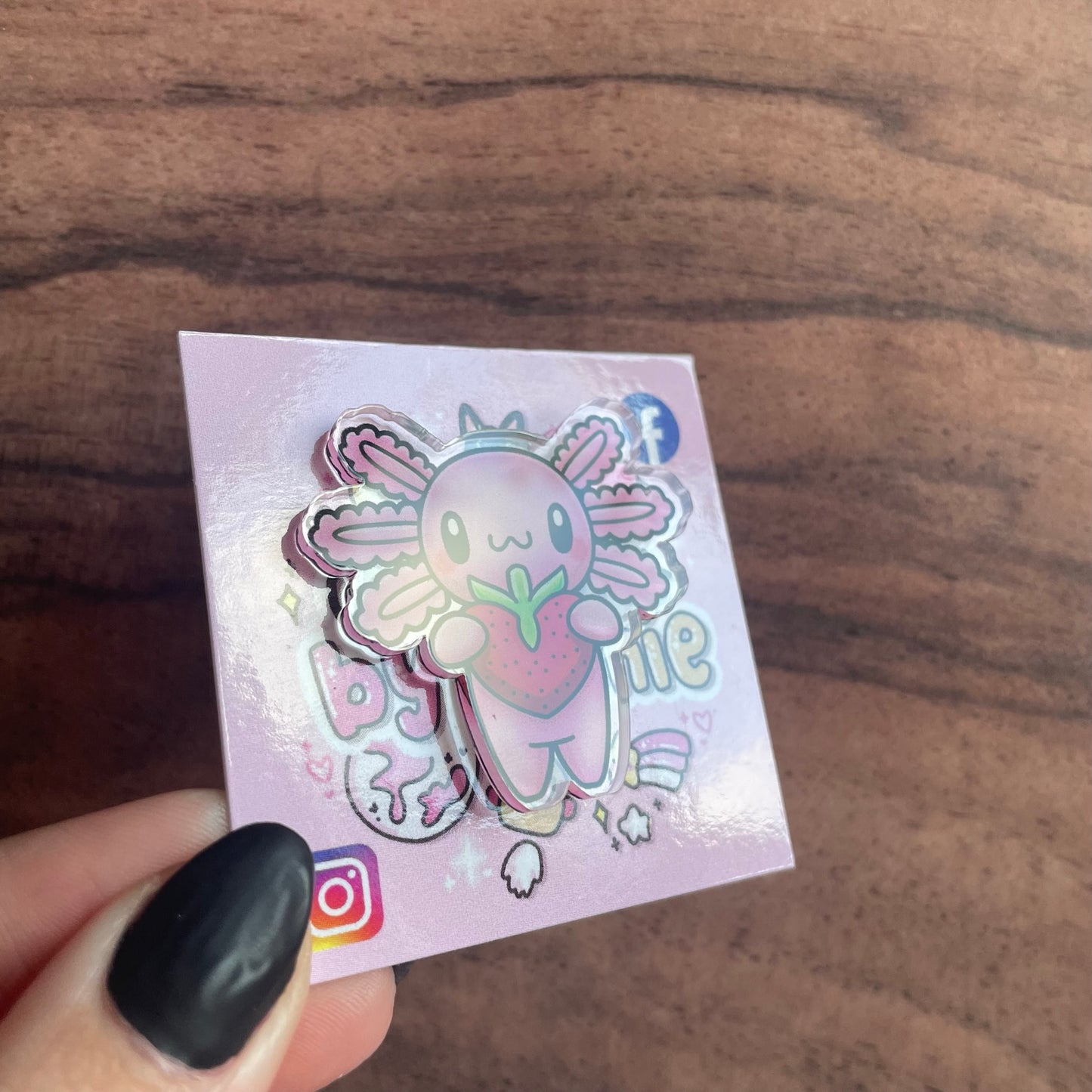 Acrylic Axolotl Strawberry Pin