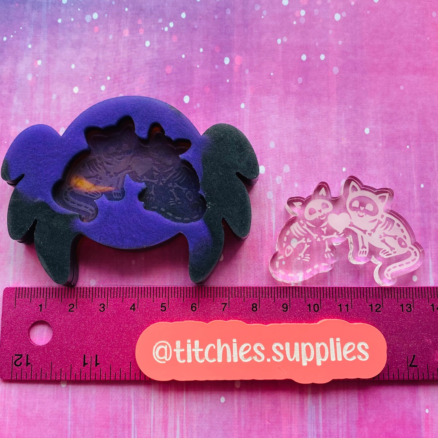 Skeleton Love Cat Couple Mould, 6mm Thick