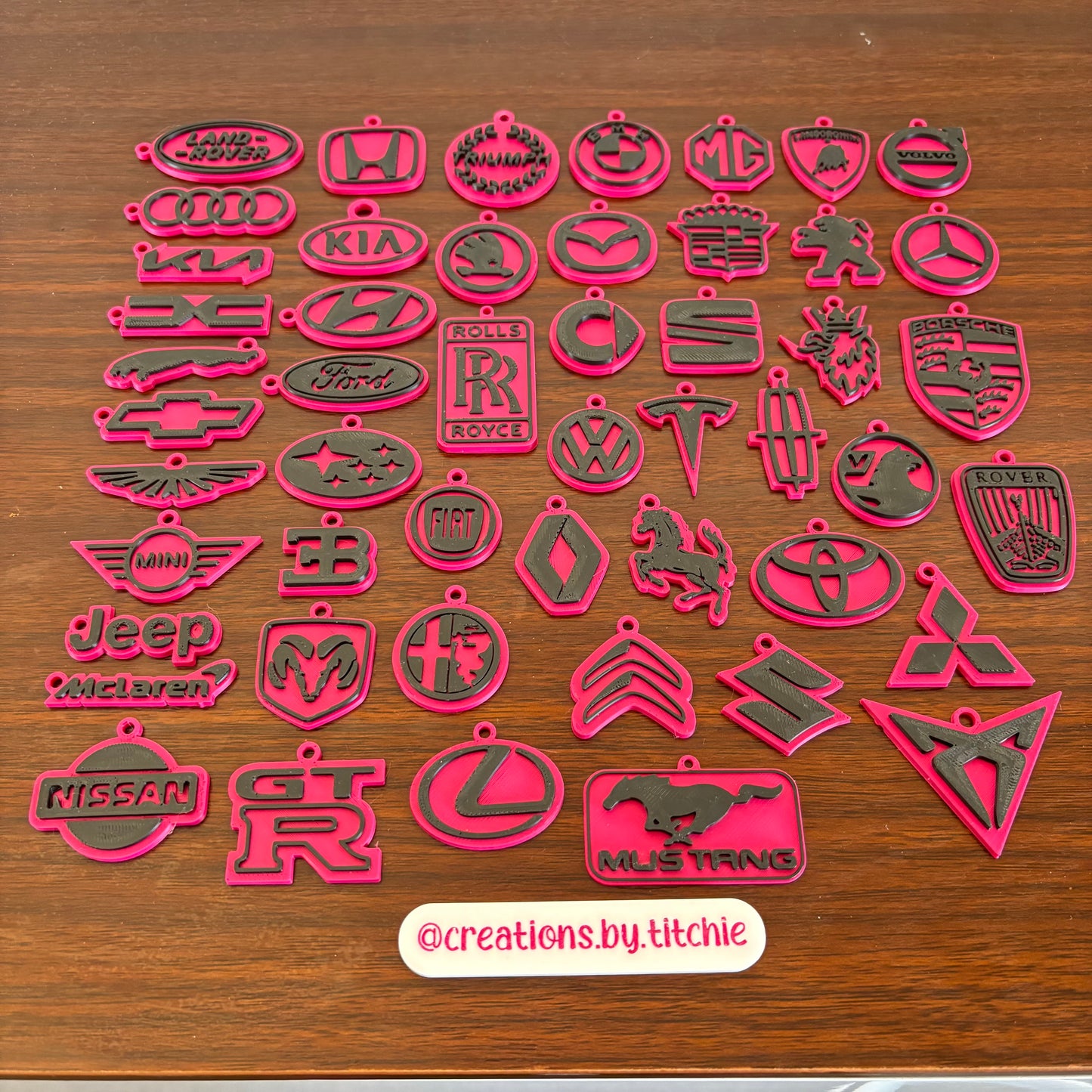 Car Logo Keychain - Hot Pink/Black