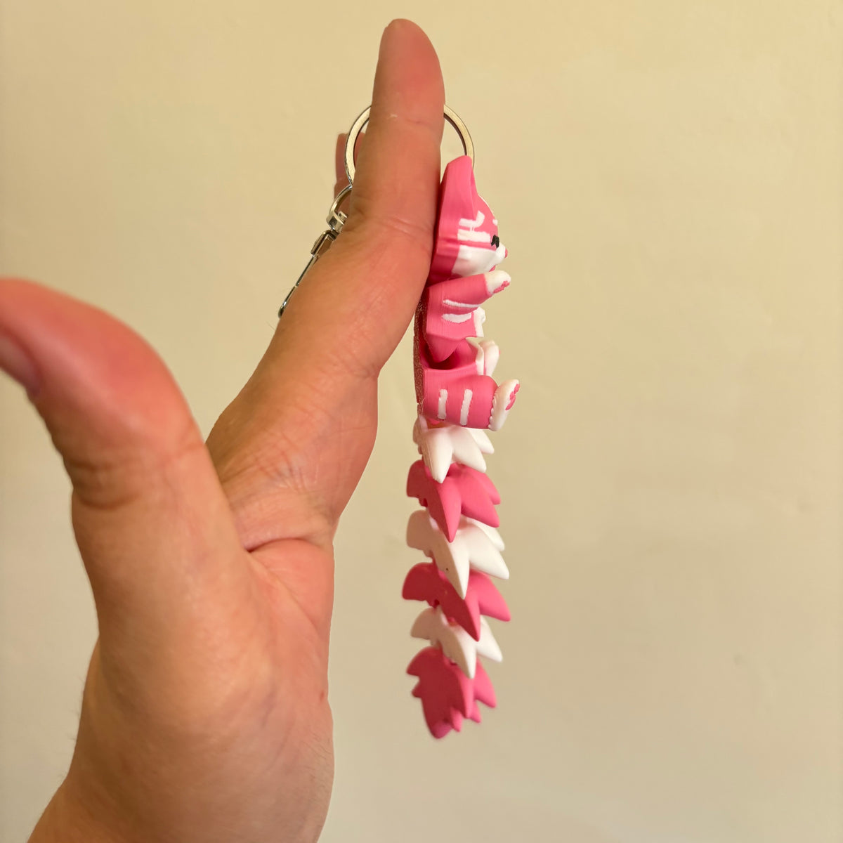 Pink Cat Fluffy Tails Keyring