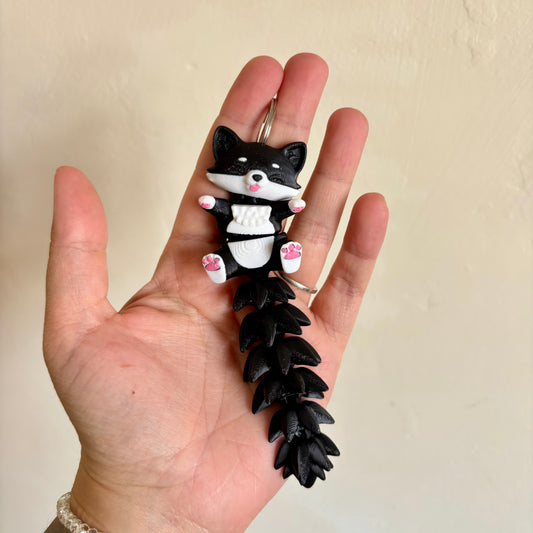 Tuxedo Cat Fluffy Tails Keyring