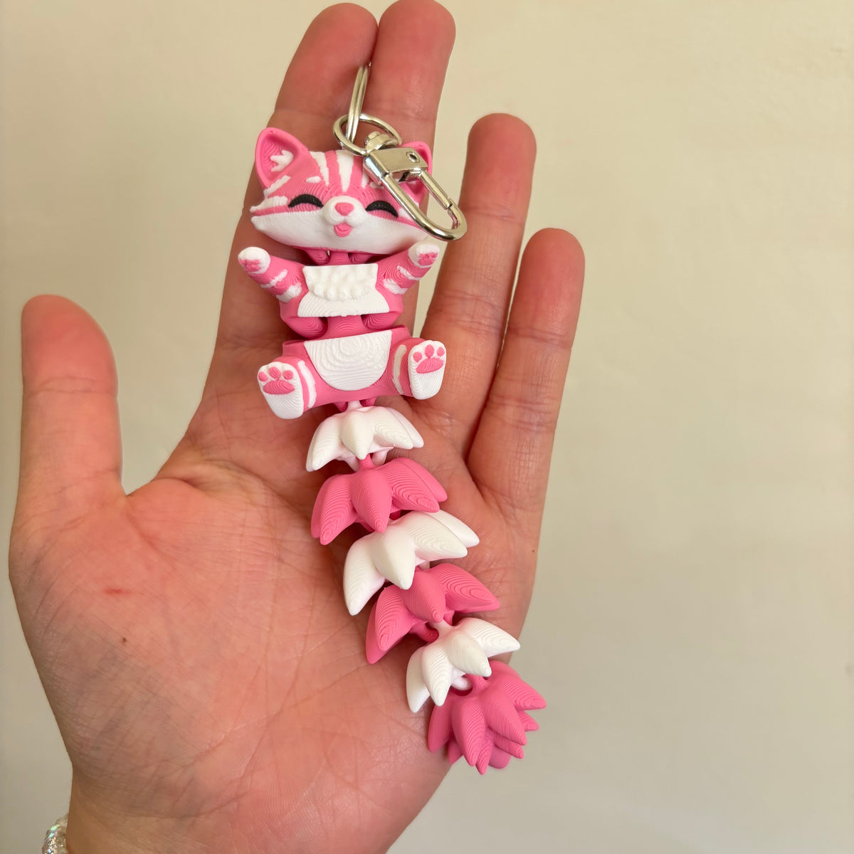 Pink Cat Fluffy Tails Keyring