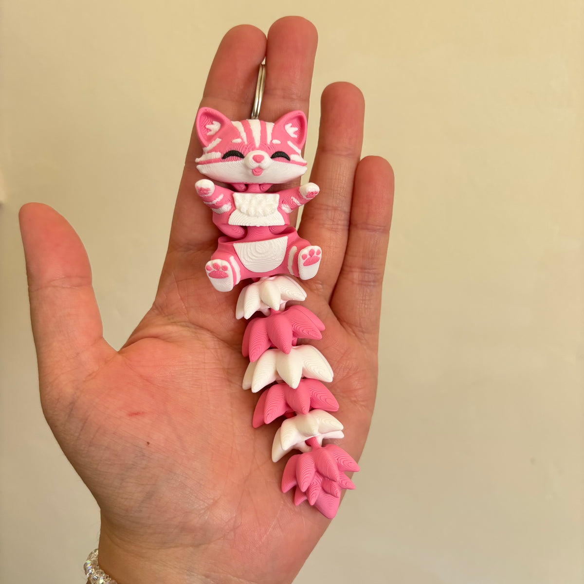 Pink Cat Fluffy Tails Keyring