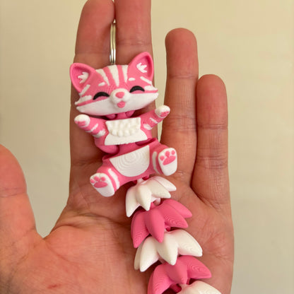 Pink Cat Fluffy Tails Keyring