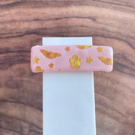 Clay Hairclips - Pink/Gold Spooky