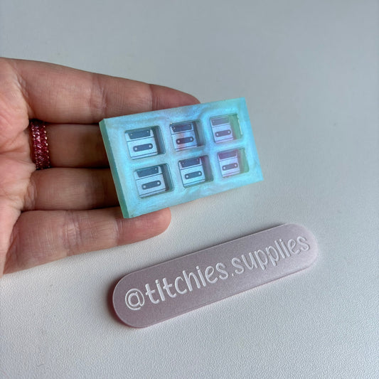 Set of 6 x 1cm Studs/Shaker Fillers Mould - Cassette Tape