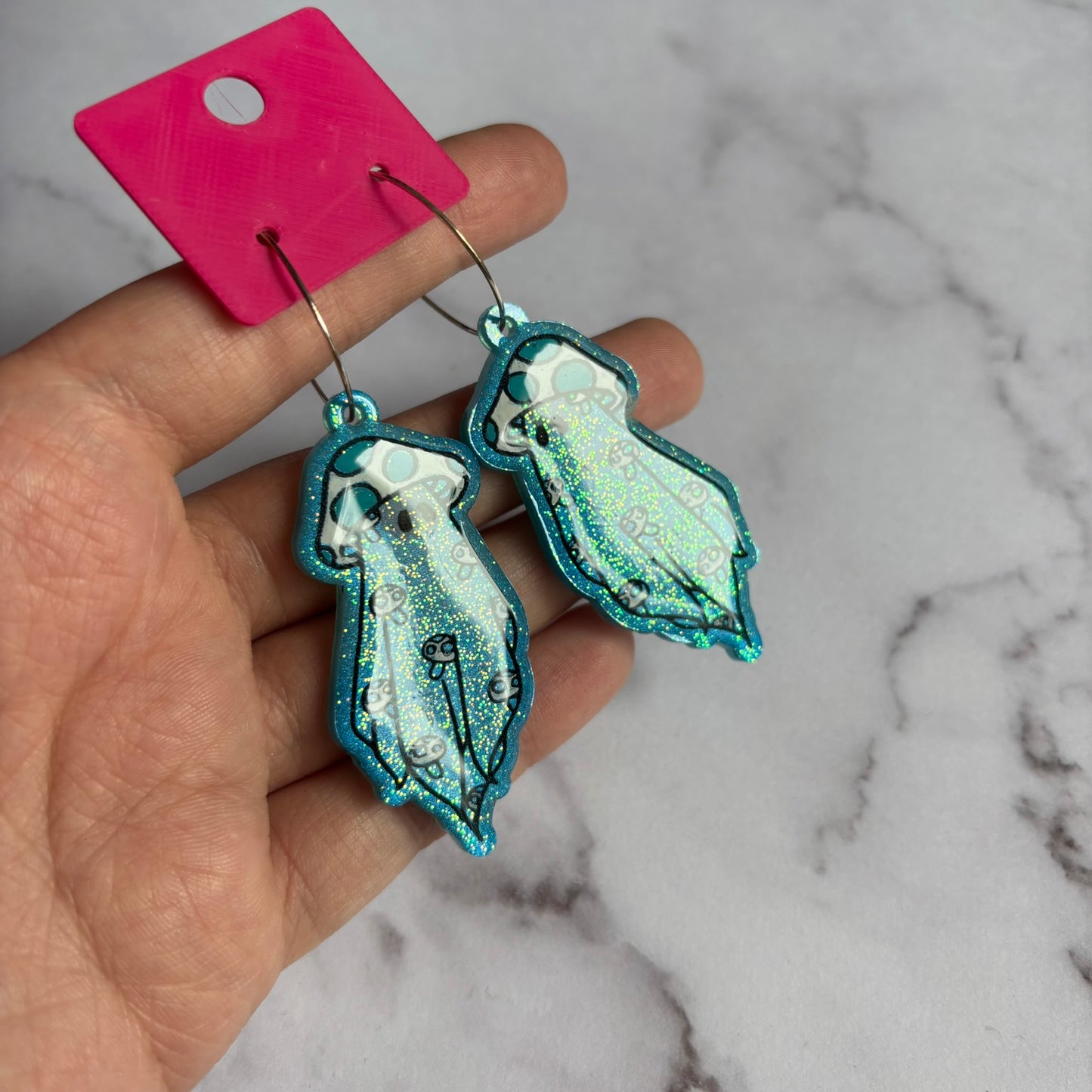 Blue/White Mushroom Ghostie Earrings
