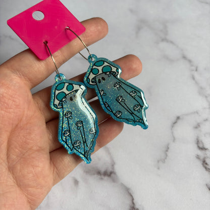 Blue/White Mushroom Ghostie Earrings