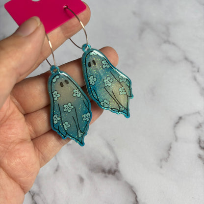 Blue Sakura Flower Ghostie Earrings
