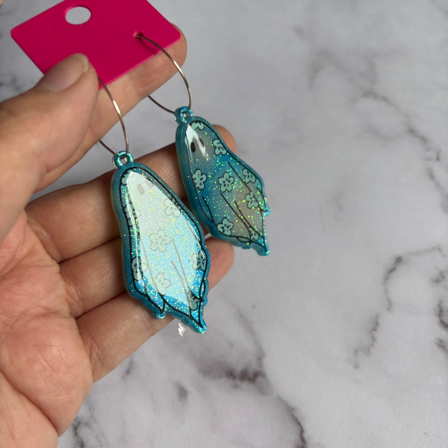 Blue Sakura Flower Ghostie Earrings