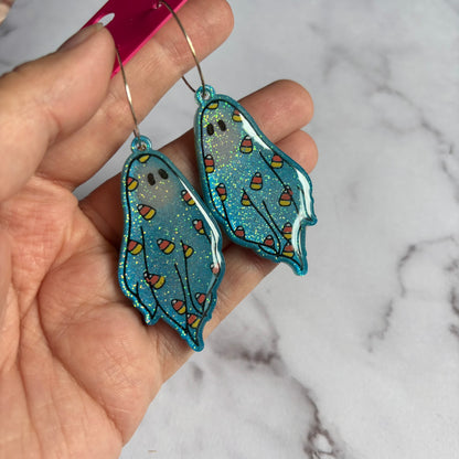 Blue Candy Corn Ghostie Earrings