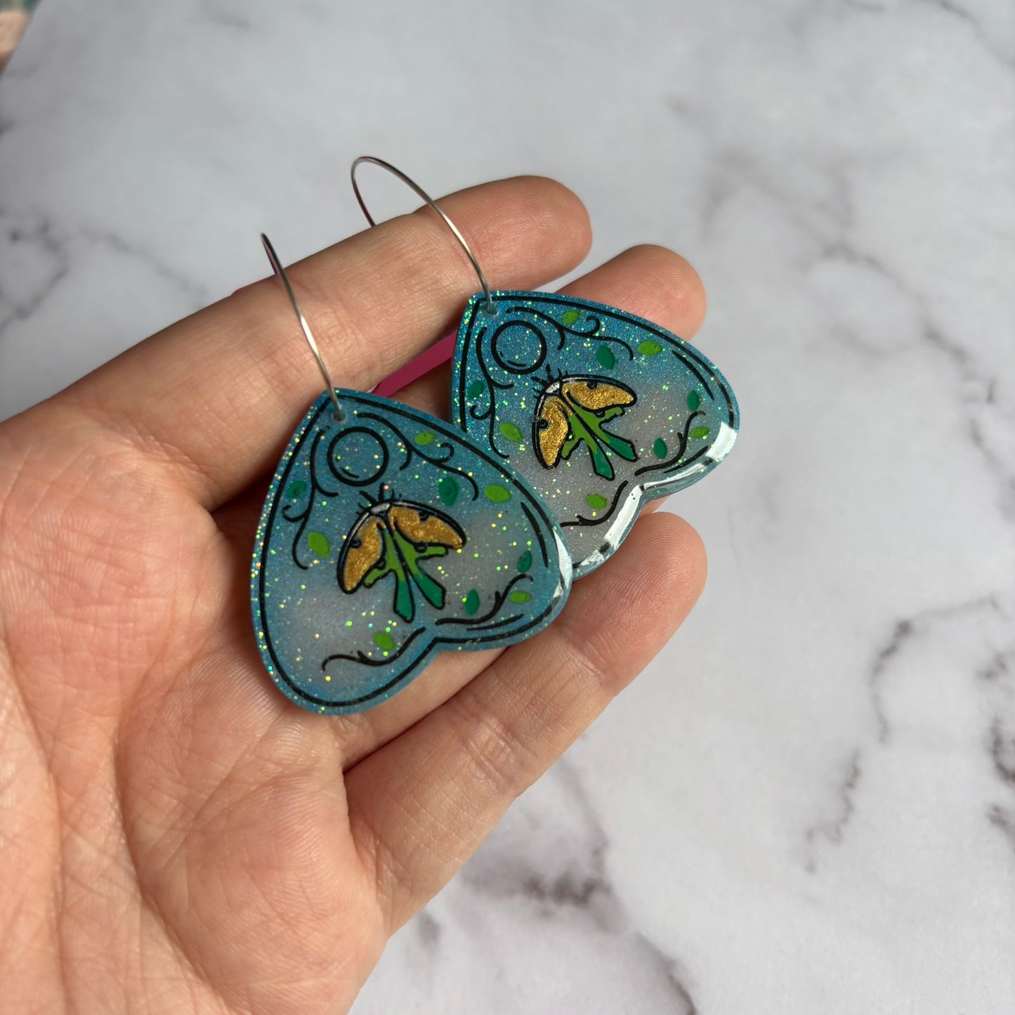 Blue Moon Moth Planchette Earrings