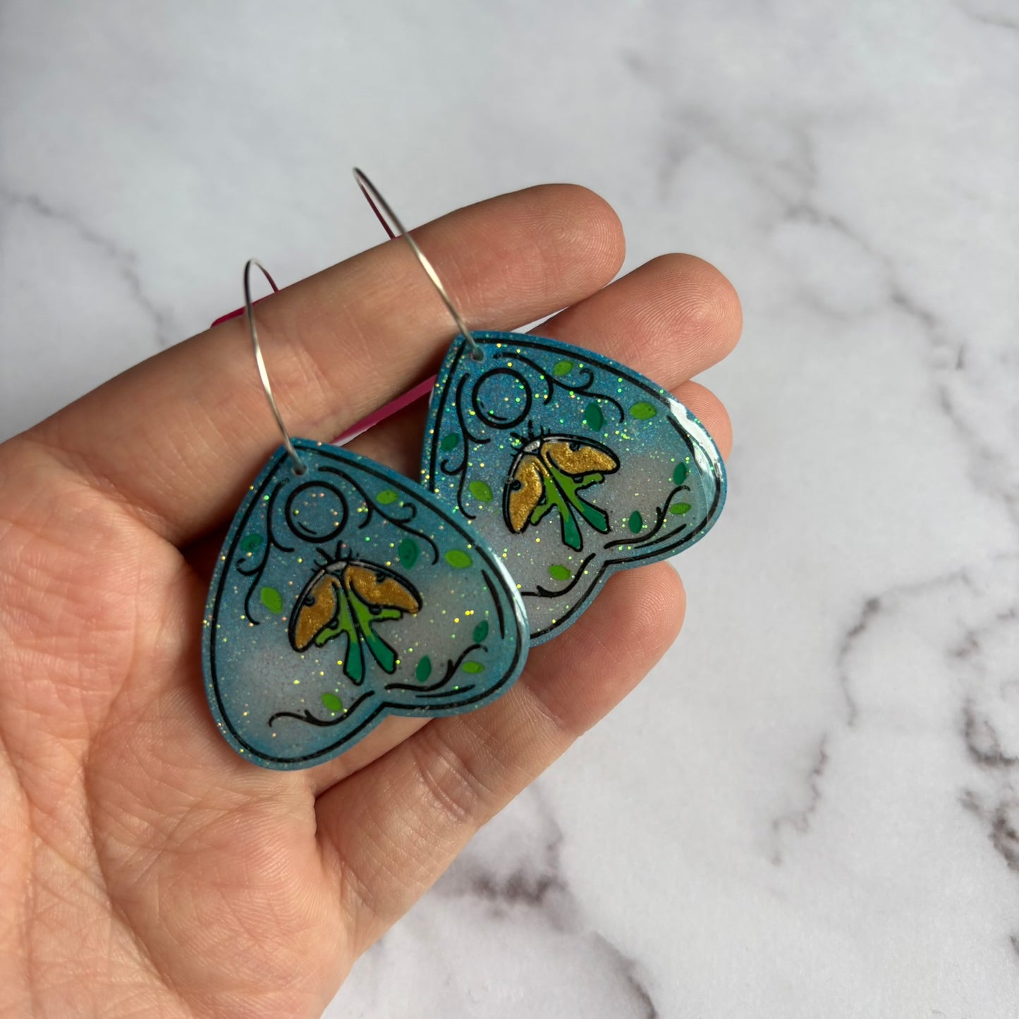 Blue Moon Moth Planchette Earrings