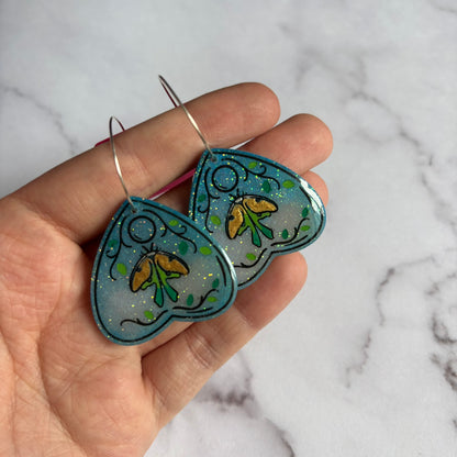 Blue Moon Moth Planchette Earrings