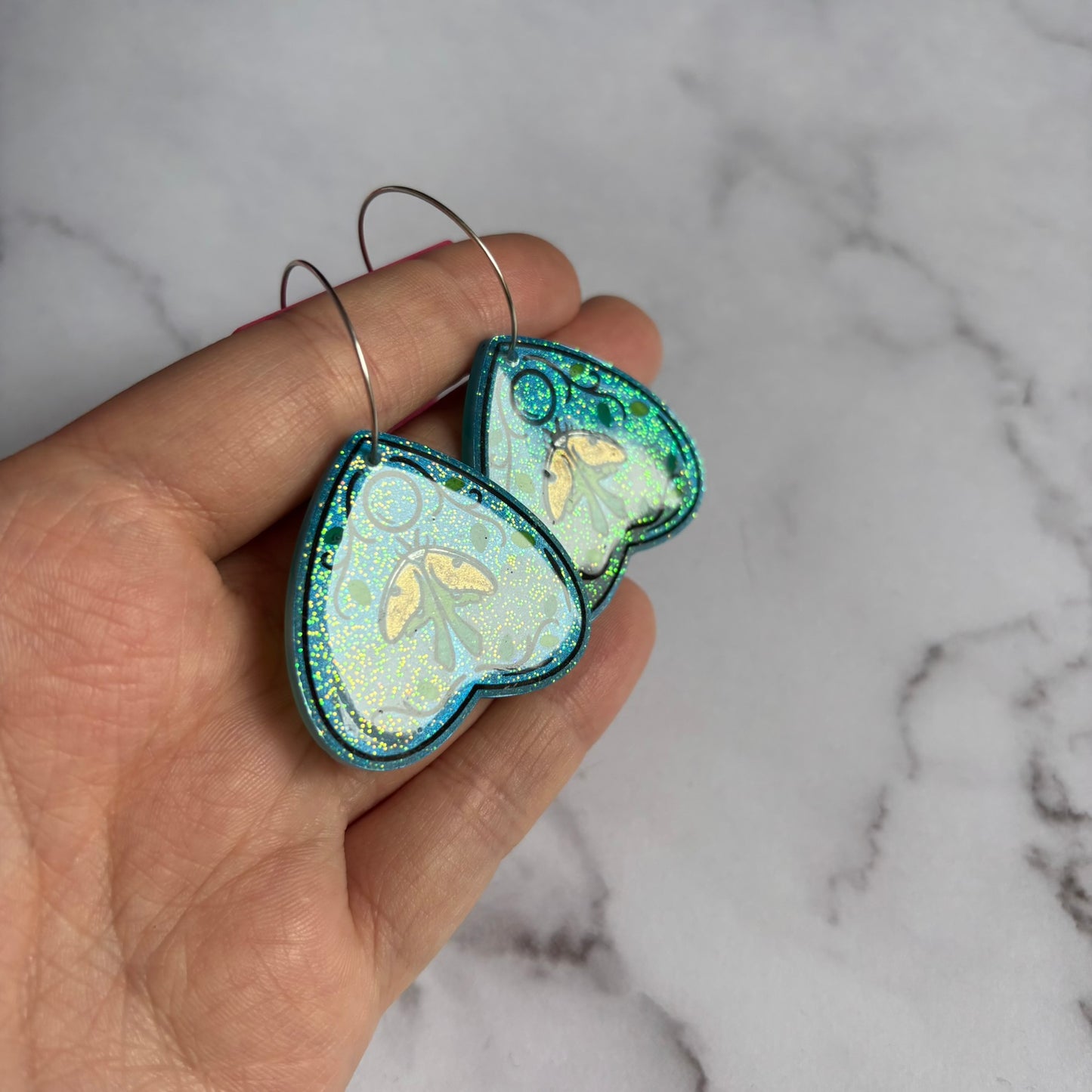 Blue Moon Moth Planchette Earrings