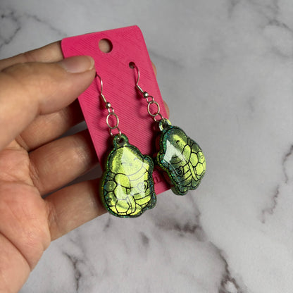 Green Holographic Turtle Earrings