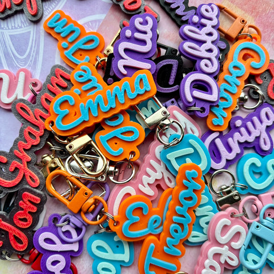 Personalised Name Keyrings – Custom Printed Bag Tags & Gifts