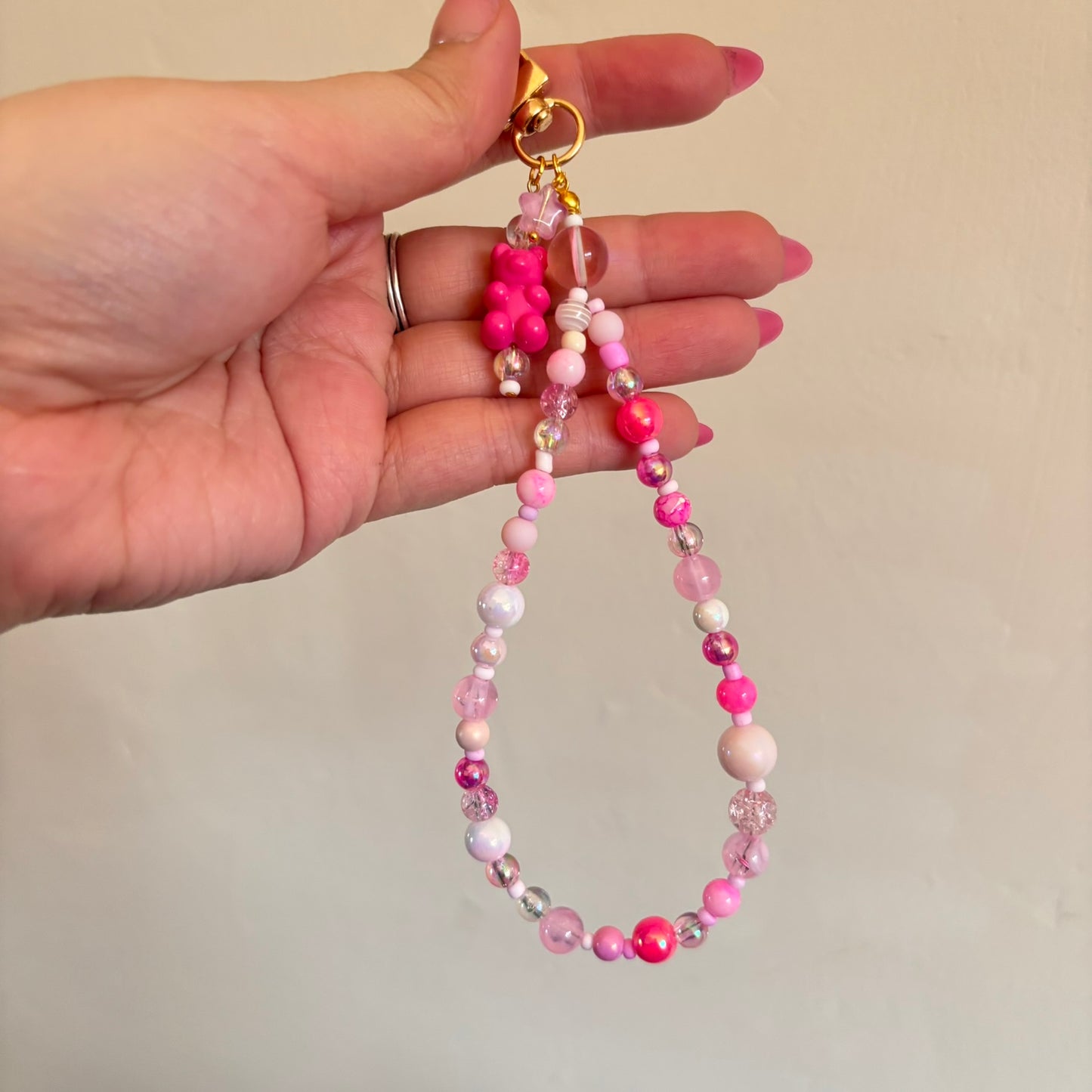 Beaded Wristlet Phone Chain - Baby Pink Mix