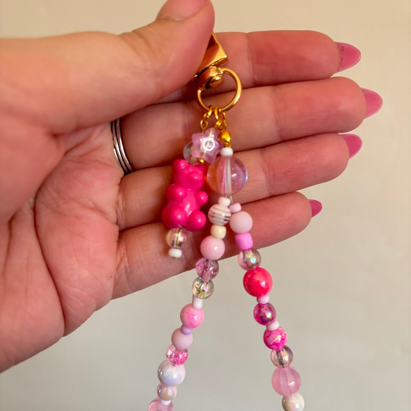 Beaded Wristlet Phone Chain - Baby Pink Mix