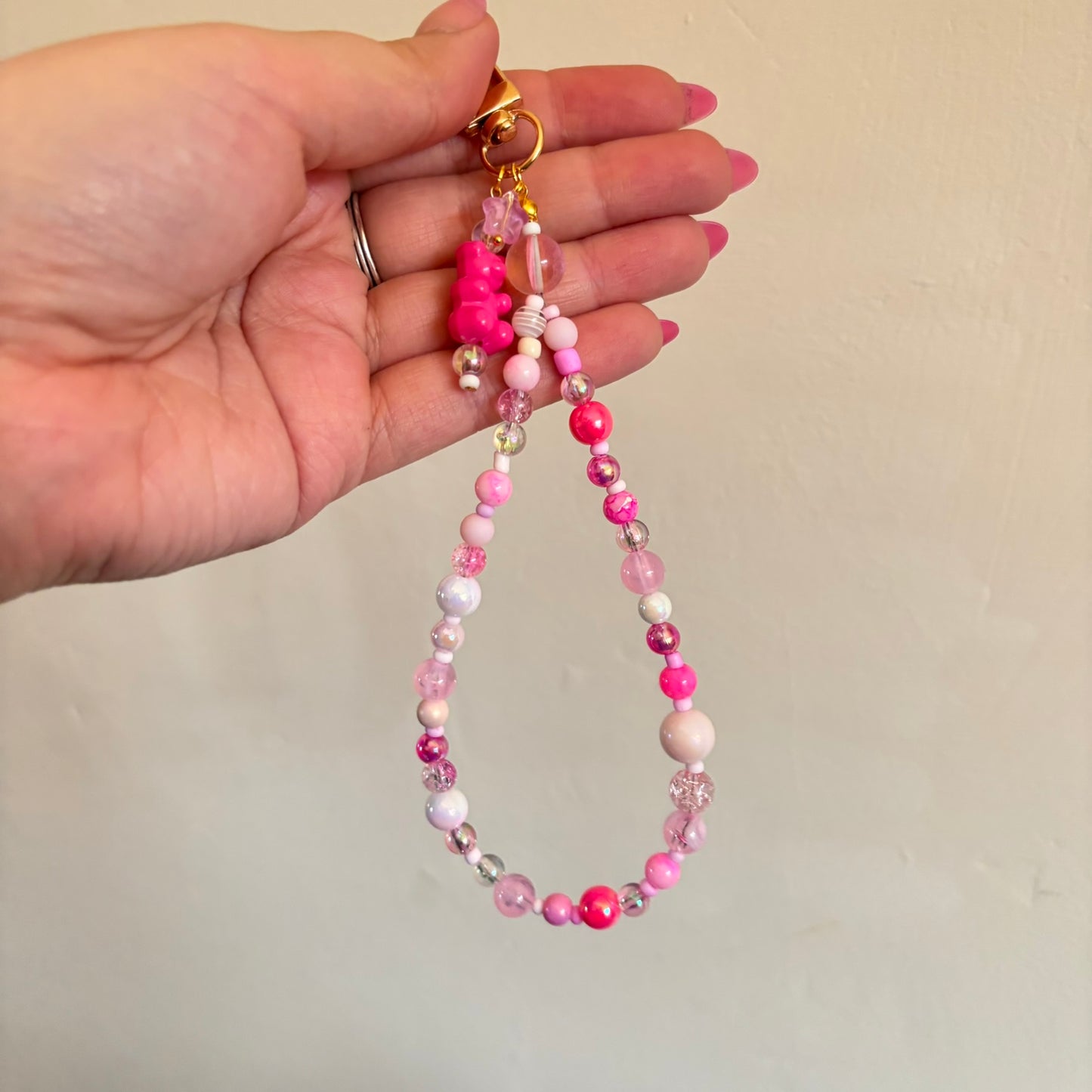 Beaded Wristlet Phone Chain - Baby Pink Mix