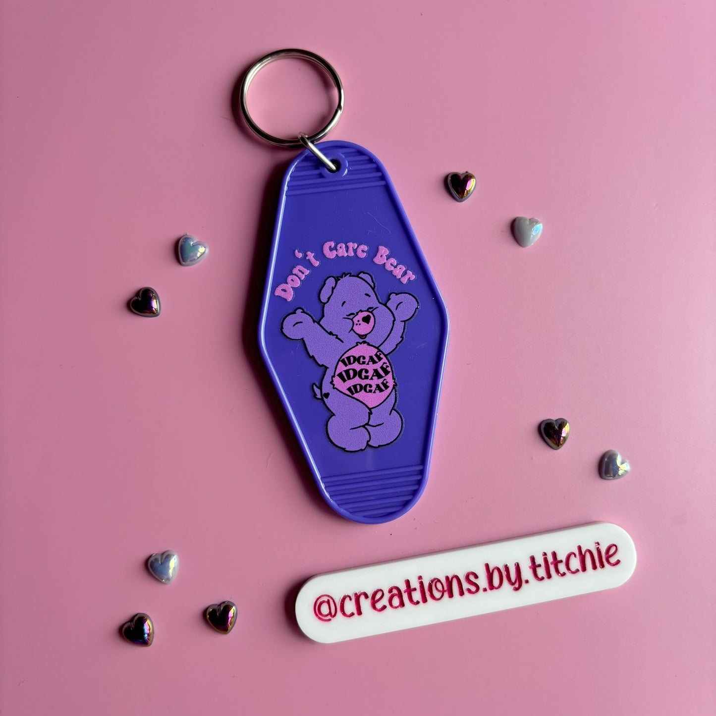 Motel Keyring - Purple "Don't care bear"