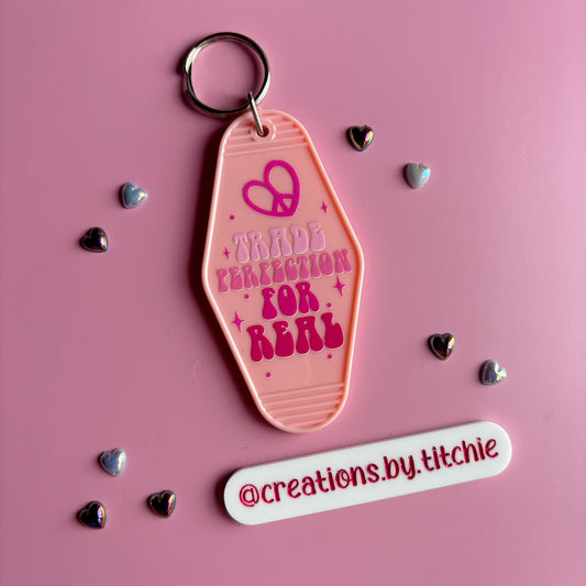 Motel Keyring - Pink "Trade perfection for real"