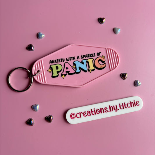 Motel Keyring - Pink "Anxiety with a sparkle of Panic"