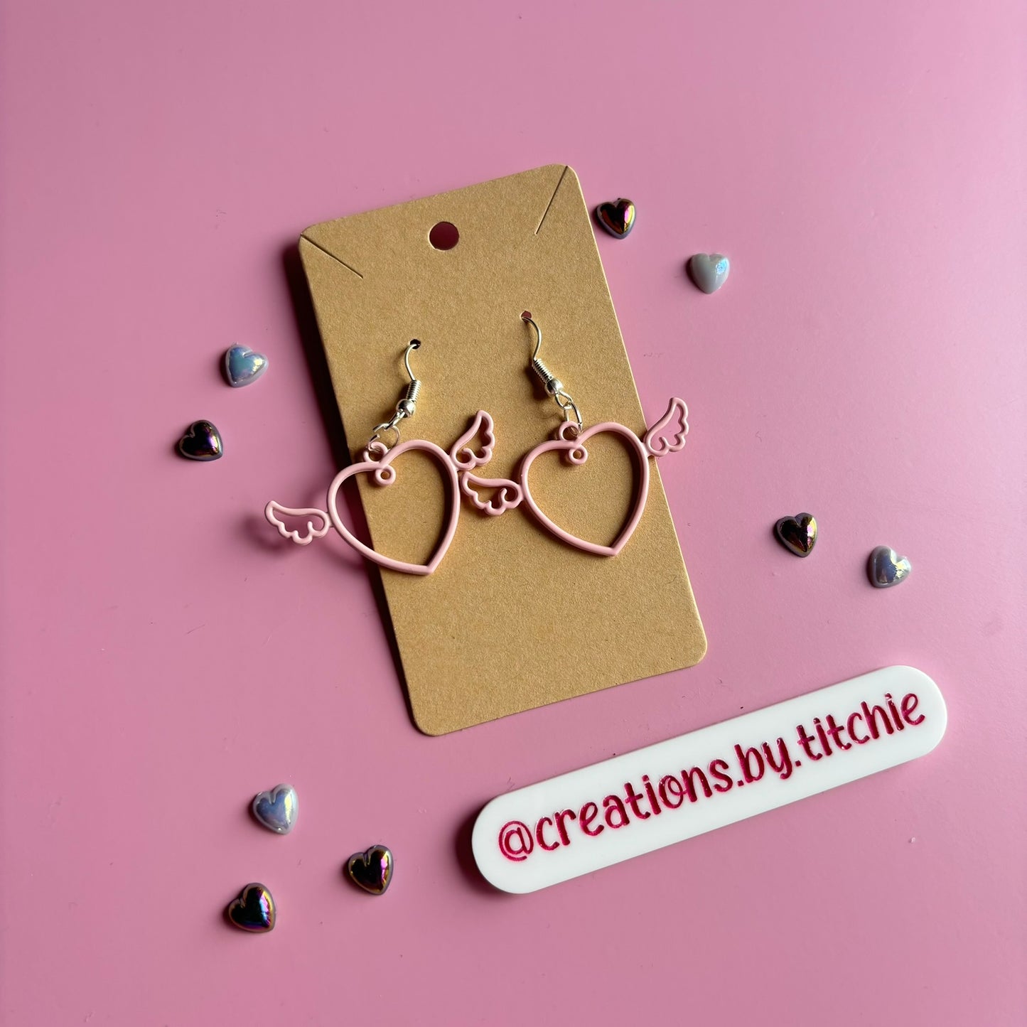 Winged Heart Earrings - Pink