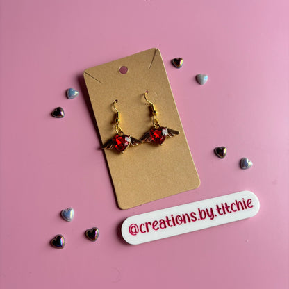 Gemstone Winged Heart Earrings - Red