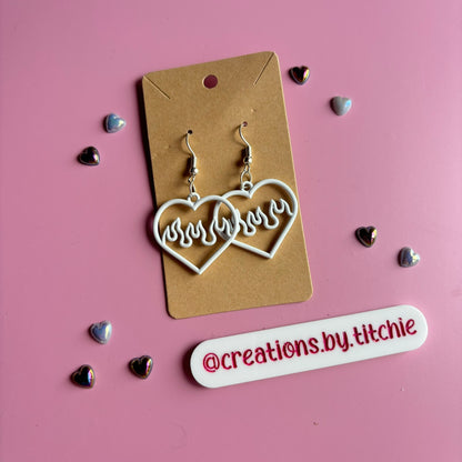 Heart Flame Earrings - White