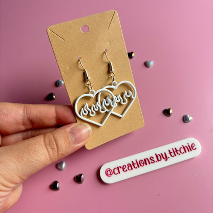 Heart Flame Earrings - White