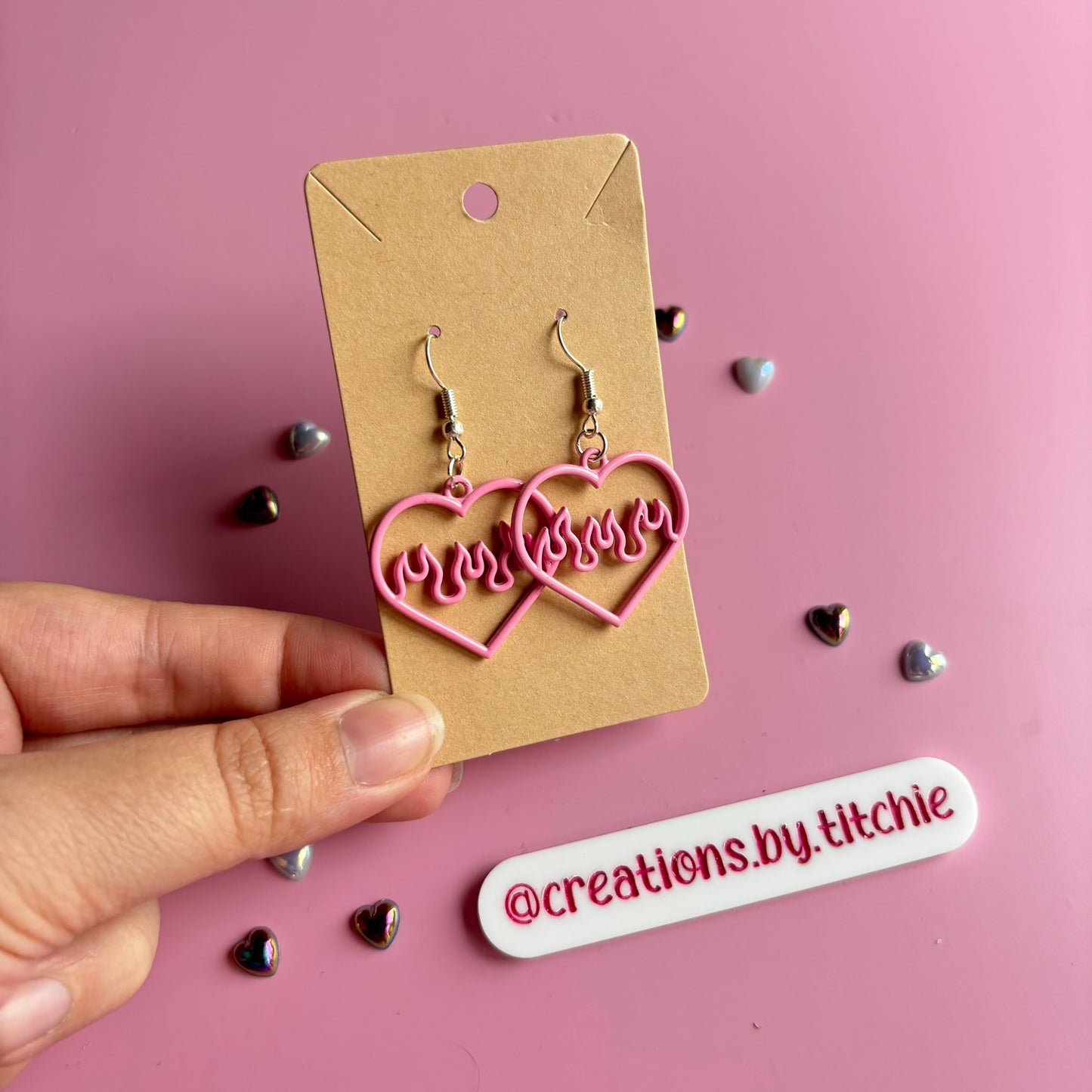 Heart Flame Earrings - Pink