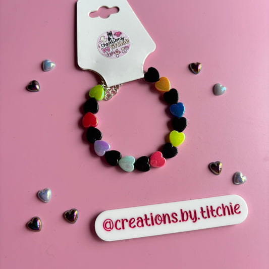 Bracelet - Black and Rainbow Hearts