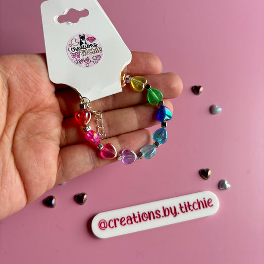 Bracelet - Small Rainbow and Silver Hearts