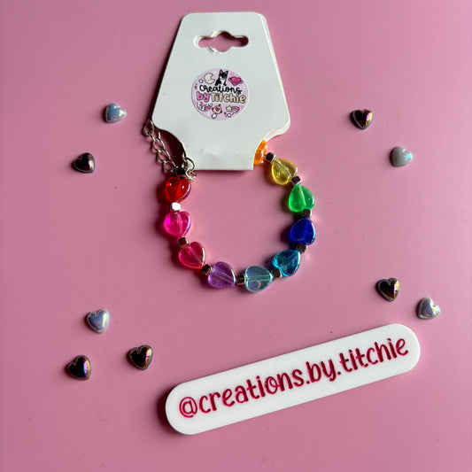 Bracelet - Small Rainbow and Silver Hearts