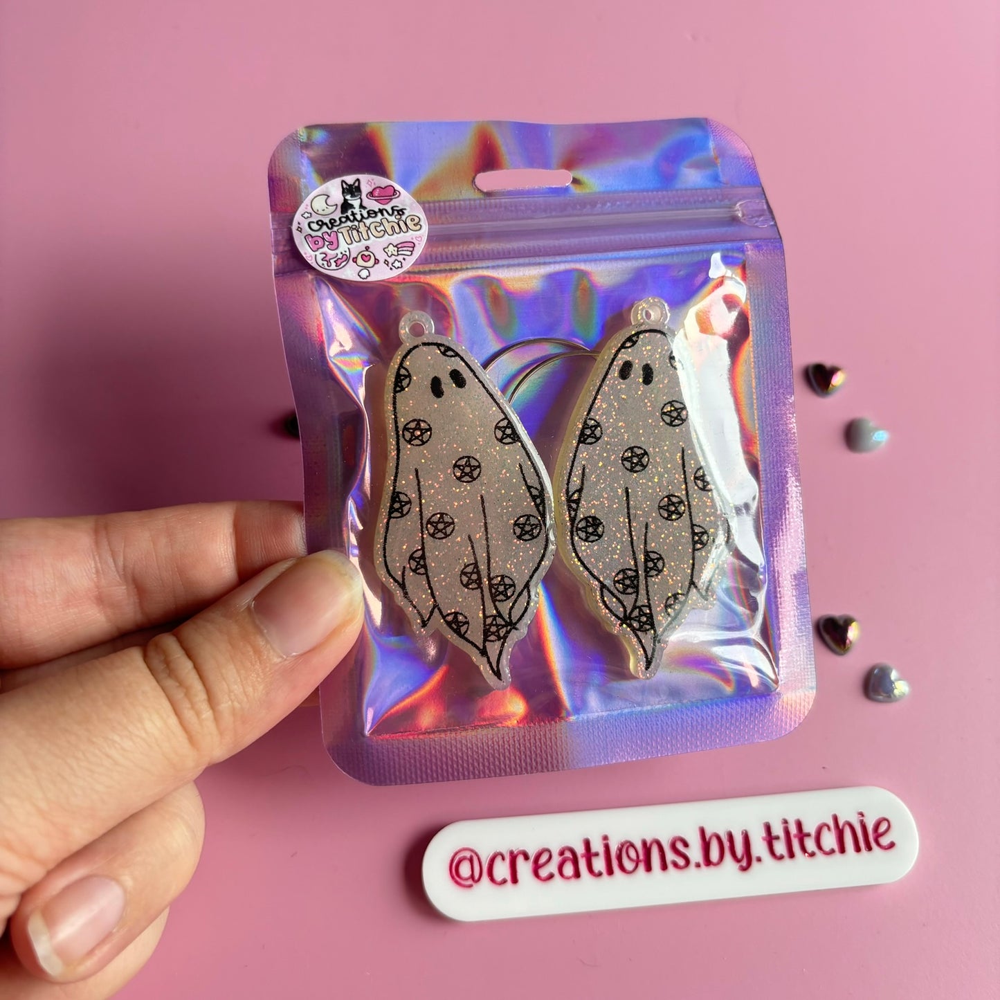 White Pentagram Ghosties Earrings