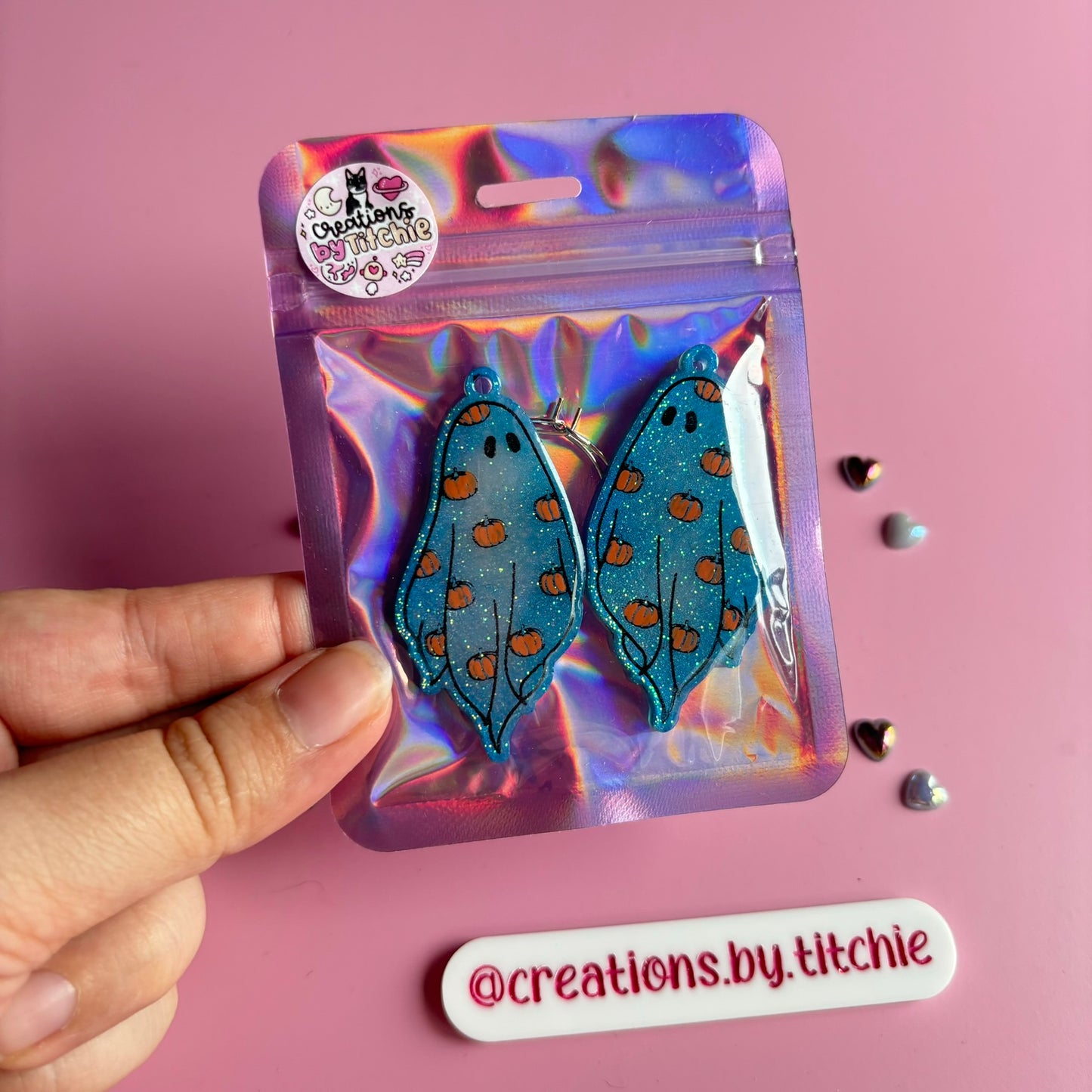 Blue Pumpkin Ghosties Earrings