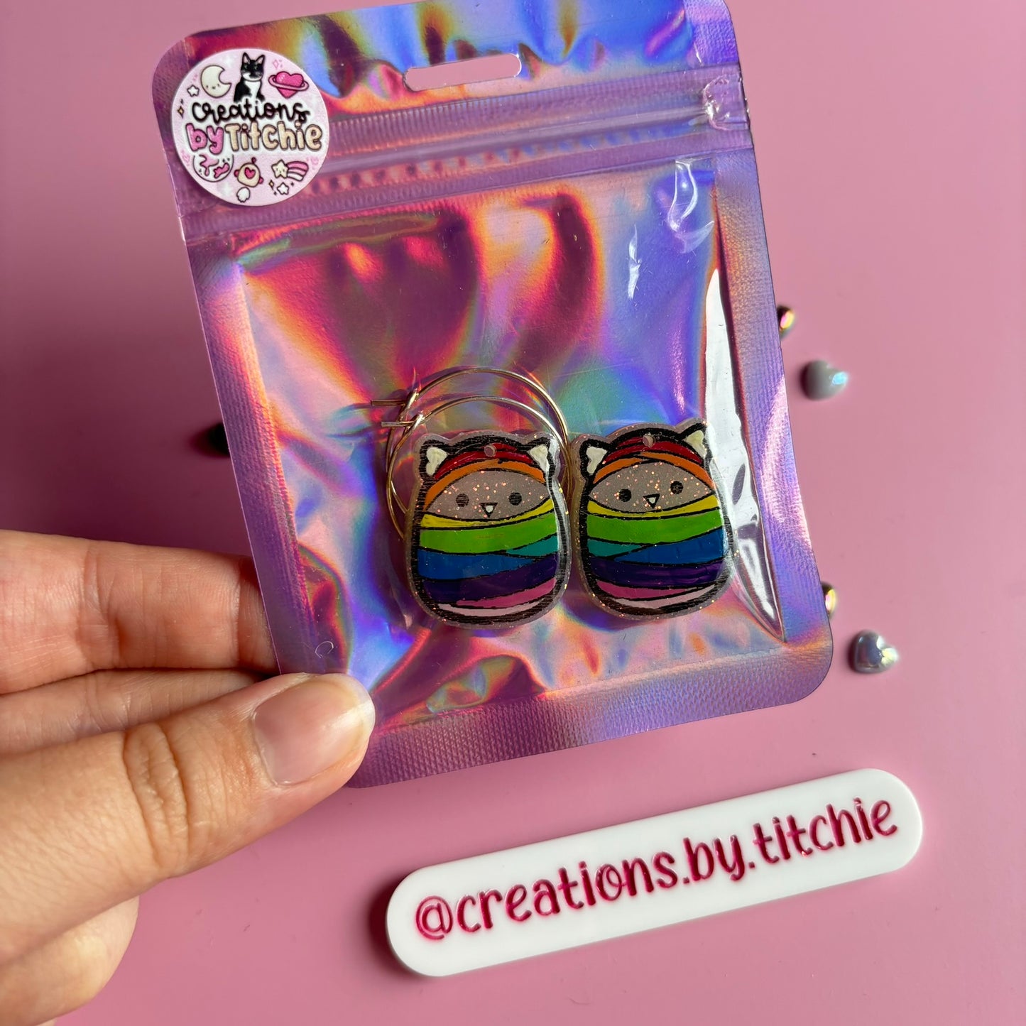 Rainbow Mummy Cat Squishie Earrings