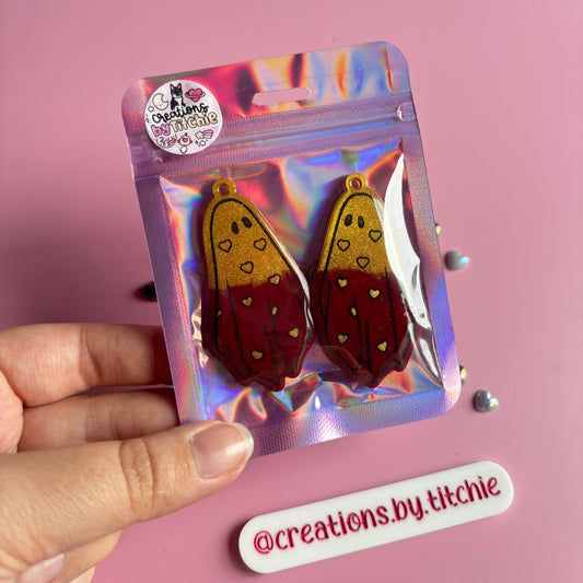 Red/Gold Heart Ghosties Earrings